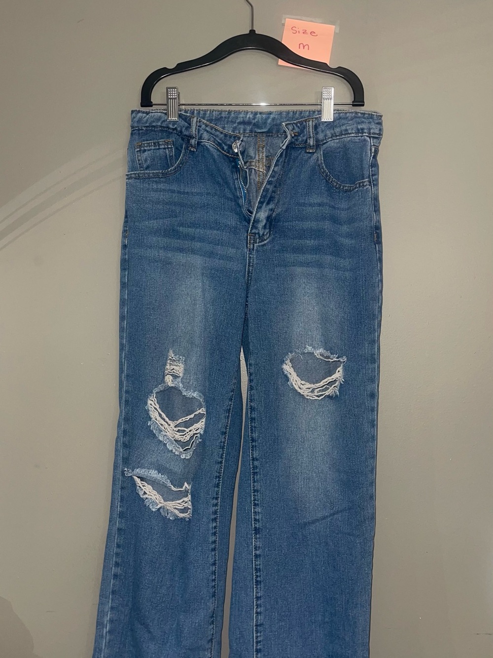 Women’s Straight Leg Distressed Blue Jeans
